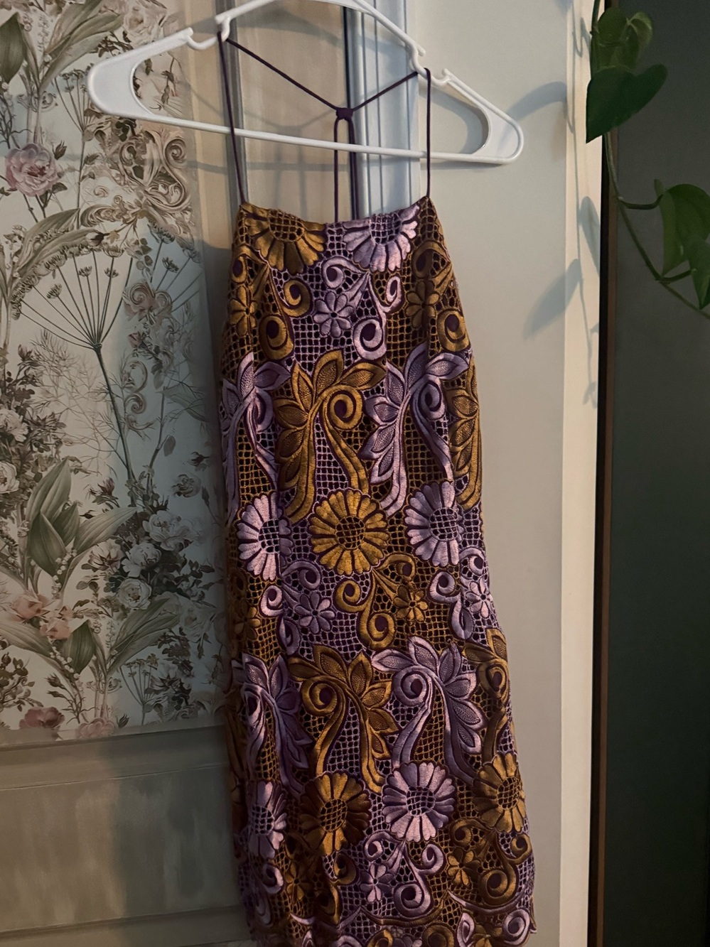 Purple and Mustard Floral Lace Midi dress